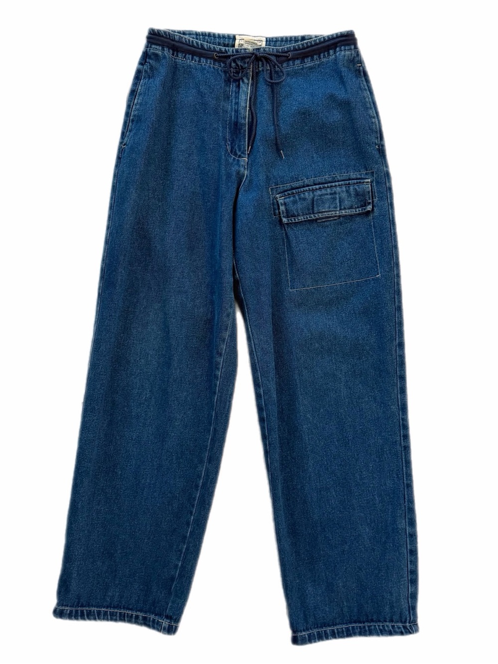 AJS Sportswear Vintage Y2K Wide Leg Cargo Jeans Drawstring Waist Size 9, cotton